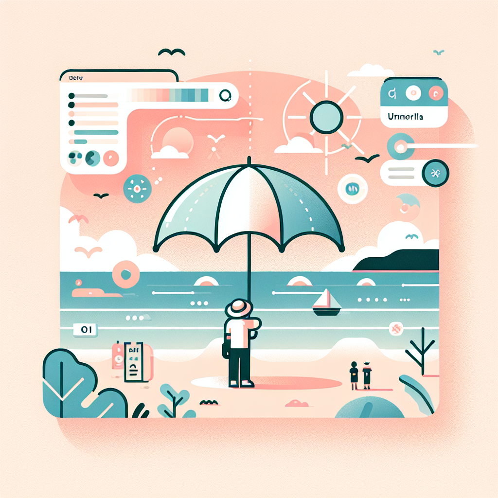 WeatherWorks 슈퍼와이드 자동 우양산으로 부산 해변에서 자외선 차단하는 모습