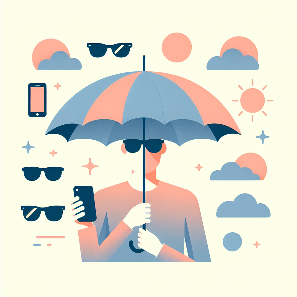 WeatherWorks 슈퍼와이드 양산과 선글라스 조합 사용 모습