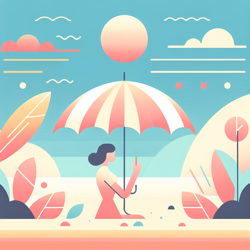 여름 무더위 속에서 양산을 쓰고 있는 모습