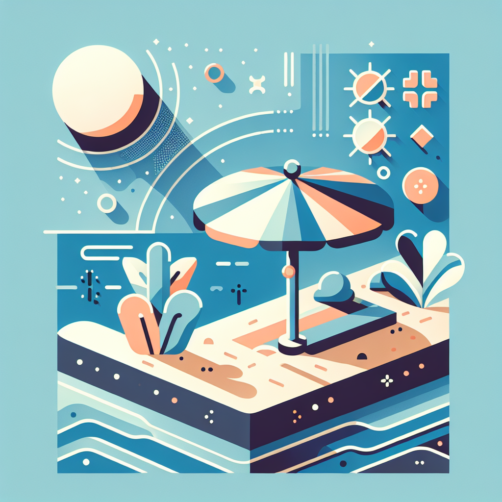 해수욕장에서 양산으로 자외선 차단하는 모습