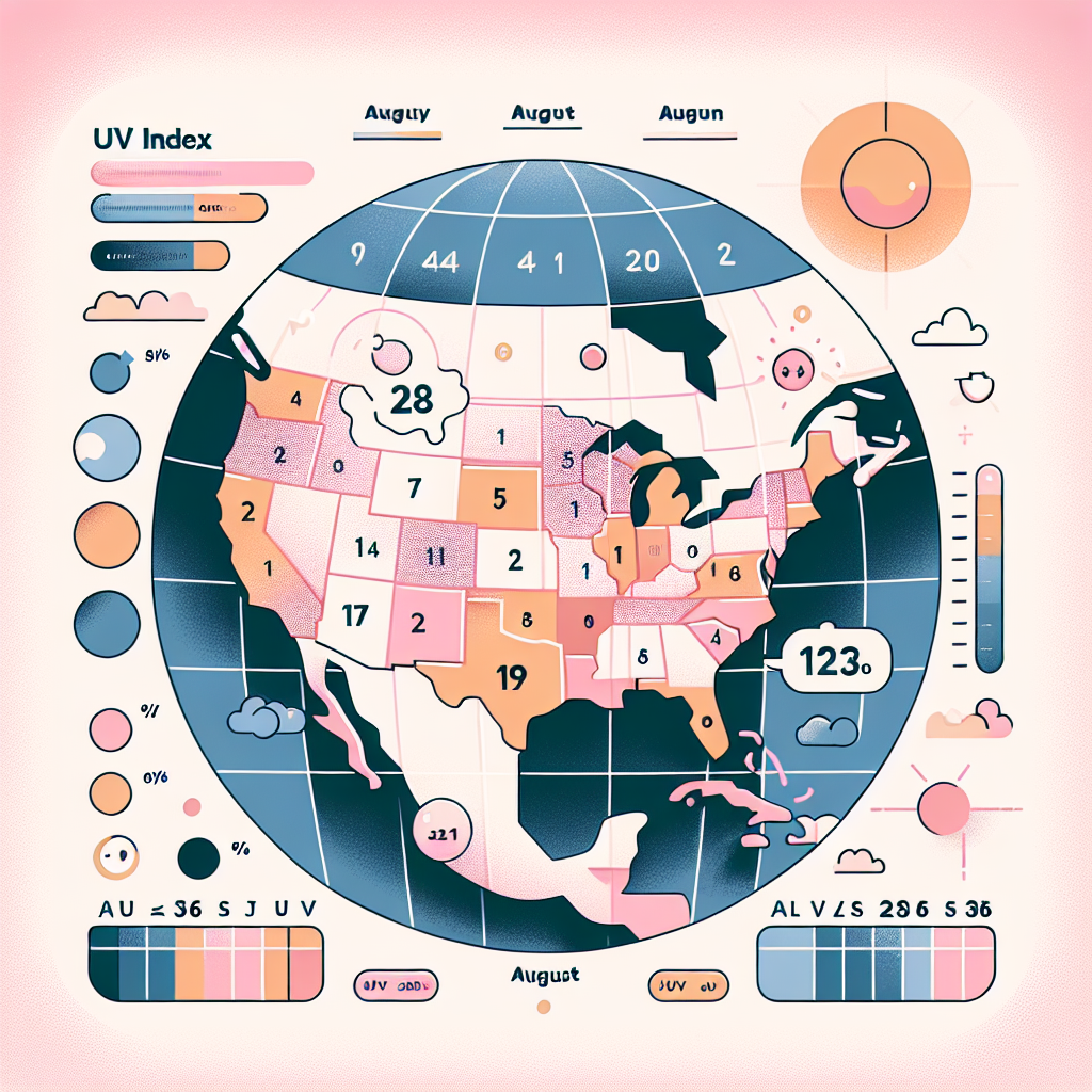 지역별 8월 자외선 지수 분포 지도